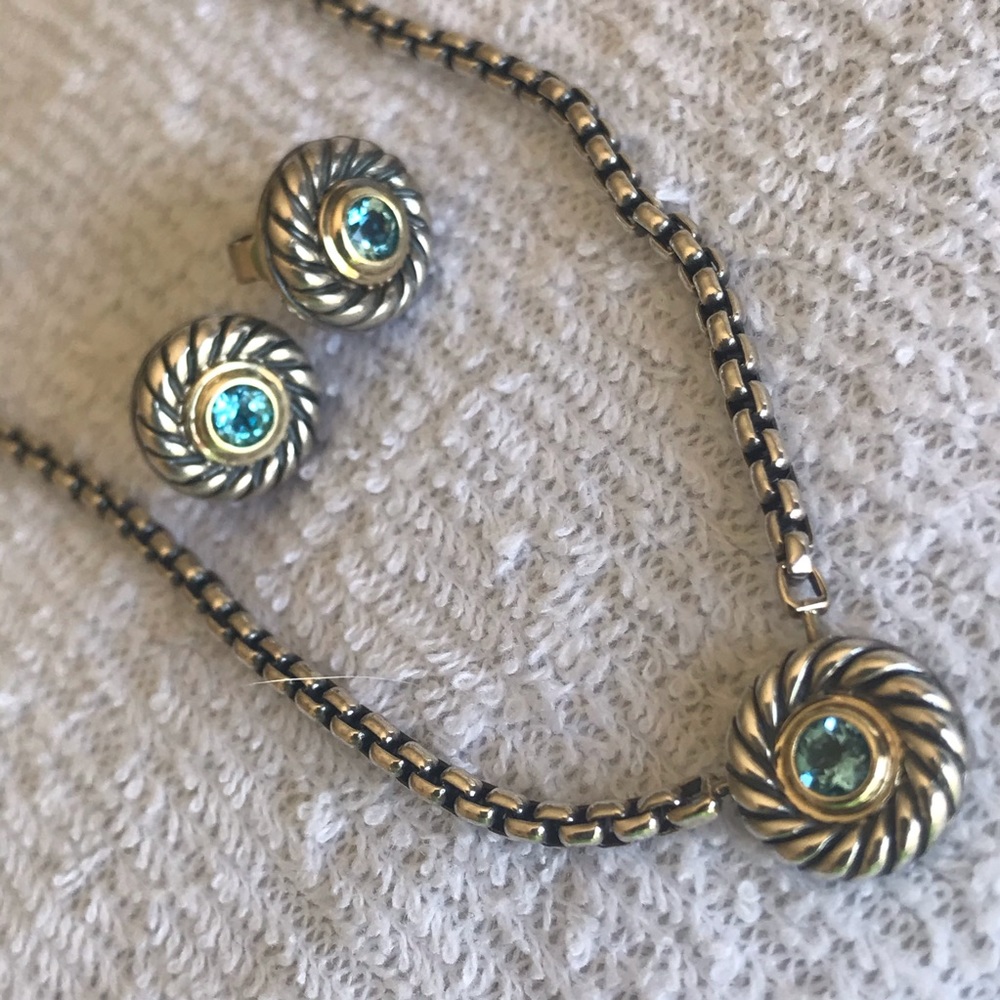 David Yurman blue topaz necklace/earrings